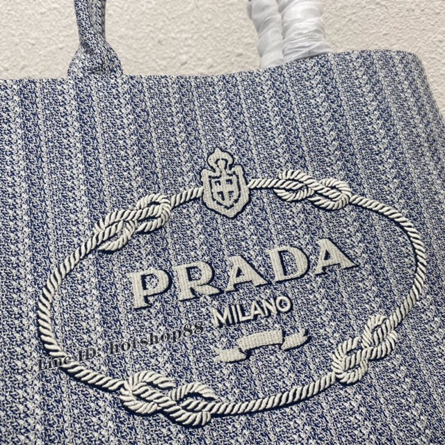 Prada專櫃新款大號蘭色刺繡托特包 1BA342 普拉達手提購物袋 csp1420